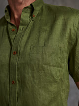 Killian Short Sleeve Linen Shirt in Sage