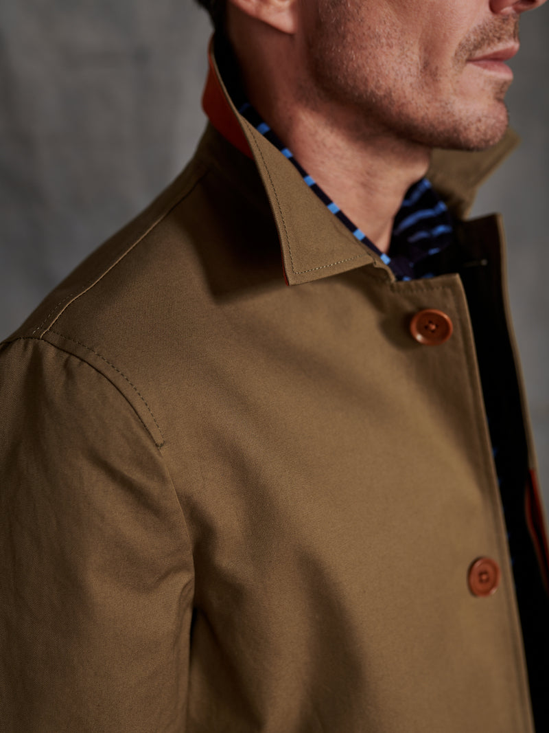 Nelson Water Repellent Classic Mac Coat in Olive