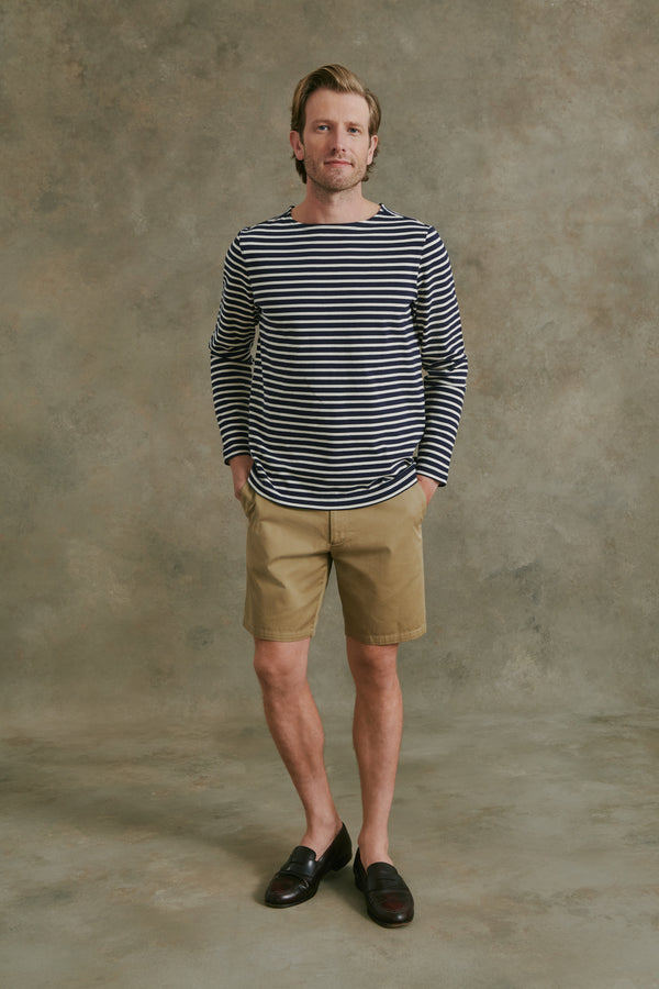Kenner Long Sleeve Boat Neck Shirt in Navy and Cream