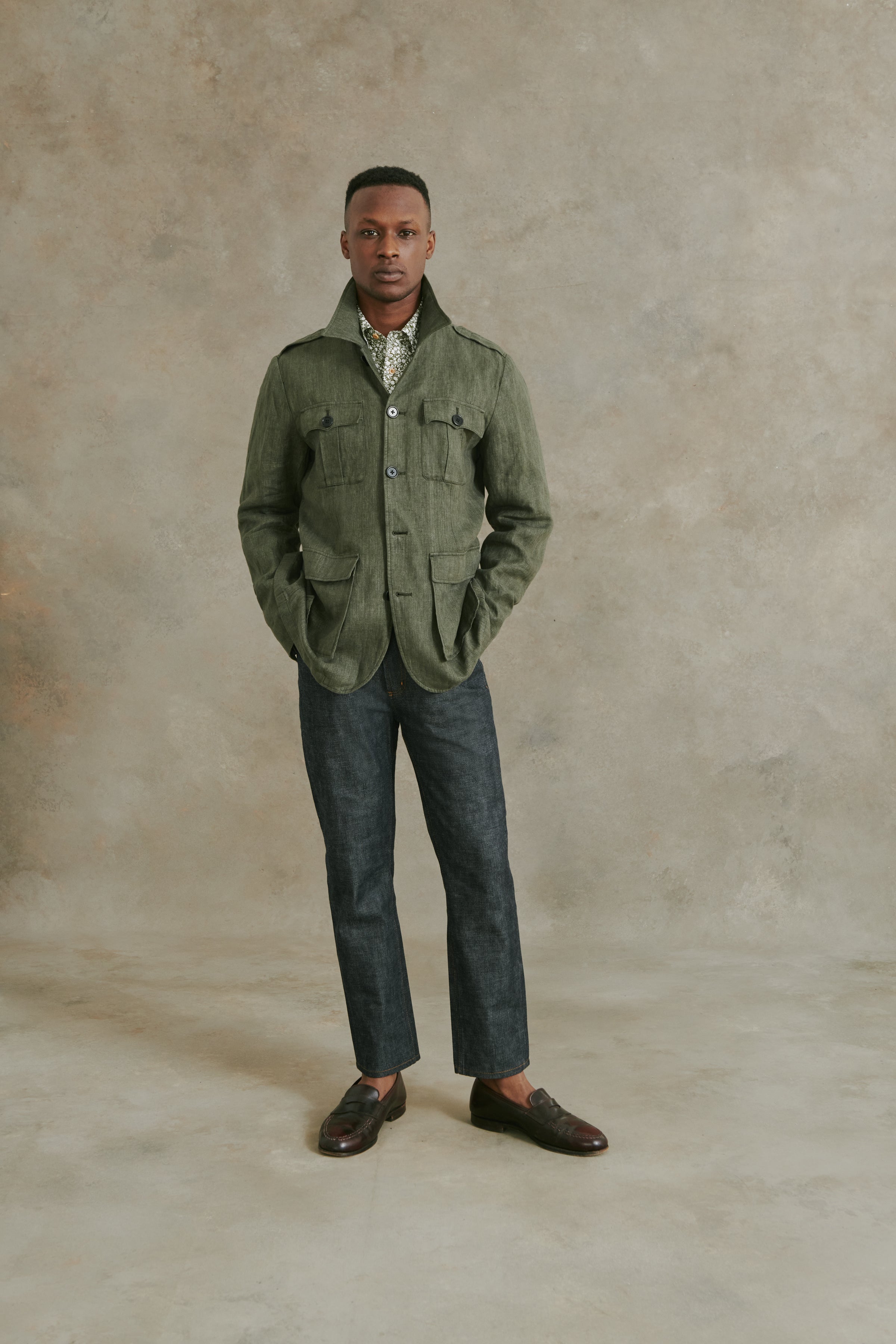 Safari Jacket for Men | Marlin Herringbone Safari Jacket in Olive