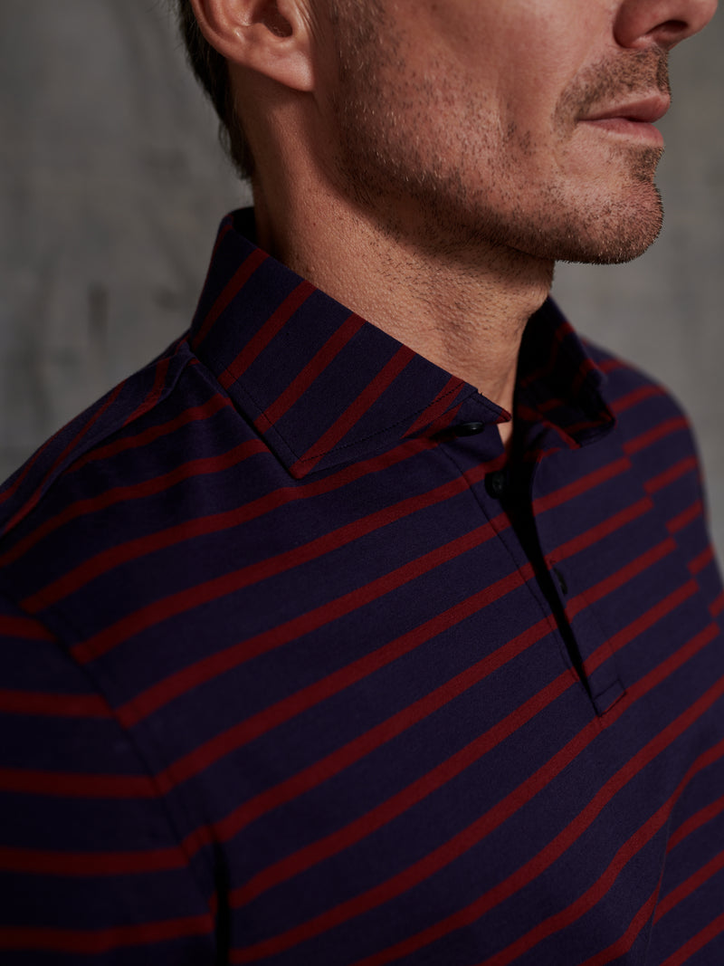 Wellington Polo in Navy/Maroon Stripe