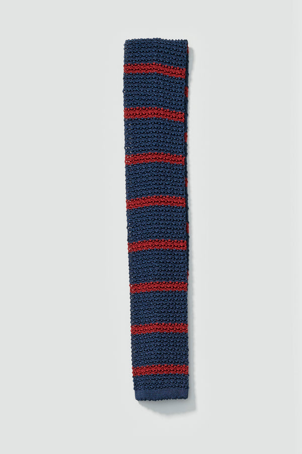 Ossabaw Silk Knit Tie in Navy/Red Stripe