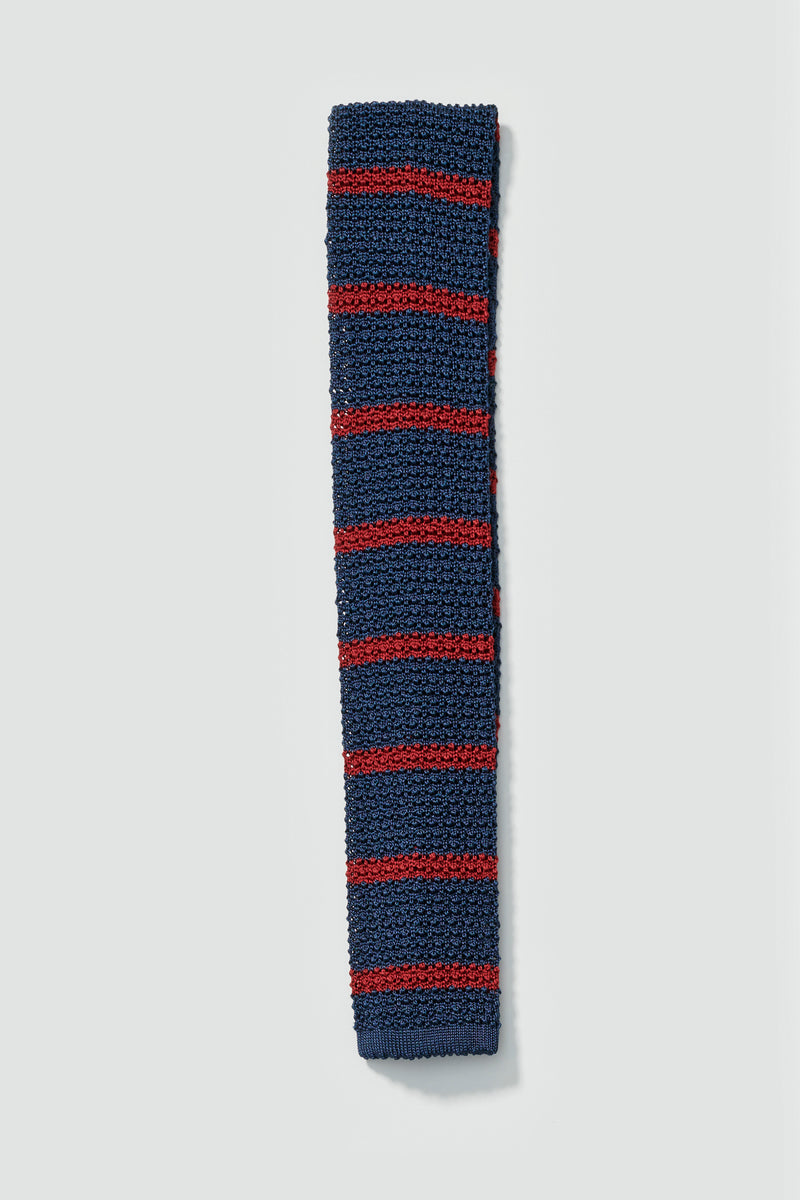 Ossabaw Silk Knit Tie in Navy/Red Stripe