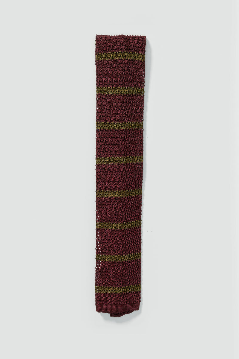 Ossabaw Silk Knit Tie in Wine/Olive Stripe