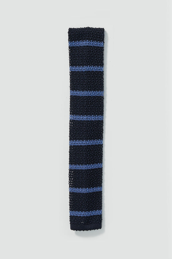 Ossabaw Silk Knit Tie in Navy/Powder Stripe