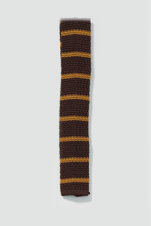 Ossabaw Silk Knit Tie in Chocolate/Gold Stripe
