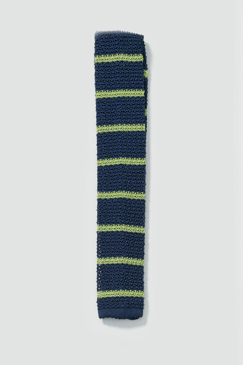 Ossabaw Silk Knit Tie in Navy/Lime Stripe