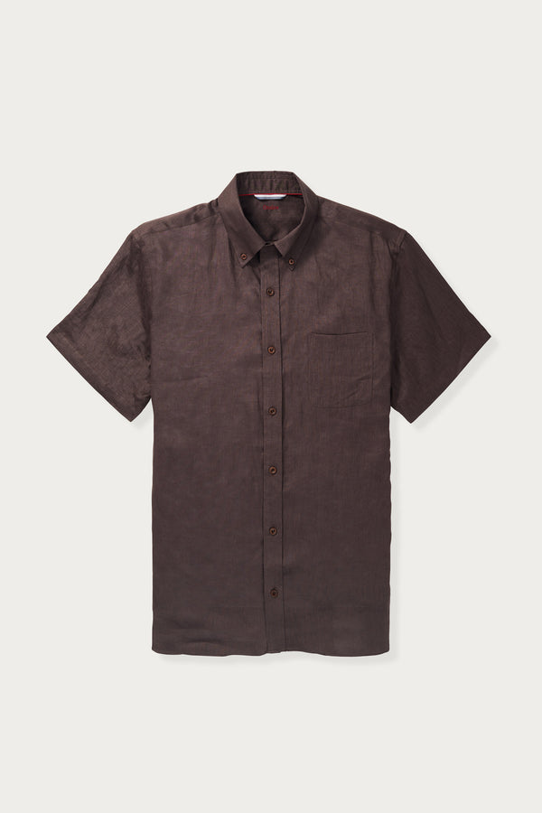 Killian Short Sleeve Linen Shirt in Brown