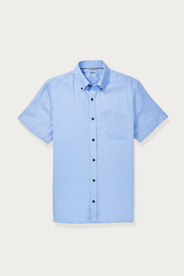 Killian Short Sleeve Linen Shirt in French-Blue